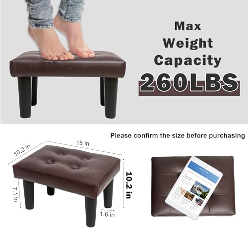 Image of CAROLMADE Ottoman Foot Rest, PVC Small Ottoman Foot Stool with Legs Modern Footstool Ottomans for Living Room Entryway Office, Brown