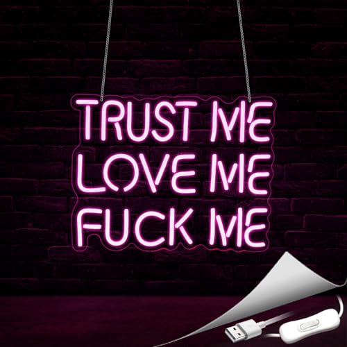 Image of TRUST ME LOVE ME Neon Sign, Neon Signs for Wall Decor Neon Pink LED Signs Room Neon Light Up Signs Home Decor for Bedroom Club Party Bar Shop USB Operated
