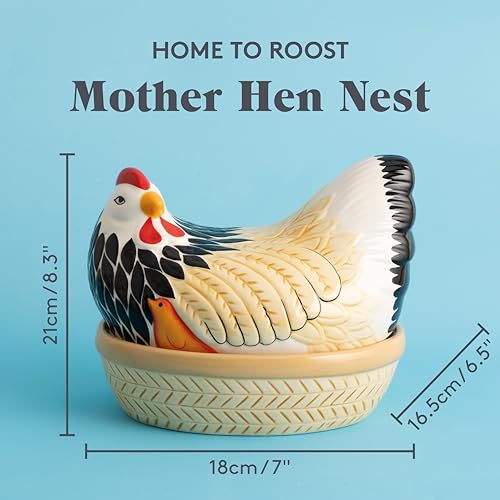 Mason Cash Ceramic Mother Hen Nest, White, Black, Red, Yellow