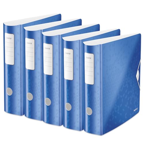 Leitz Qualitäts-Ordner 180° Active WOW, 5er Pack, A4, Breit, Abgerundeter Rücken, 8,2 cm breit, Gummibandverschluss, Leichtes Polyfoam, Plastik-Ordner, WOW Serie, Blau, 11060036