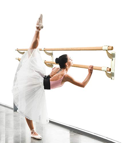 Pro-Gymnastics Ballet Barre 40 FT Long Double Bar White 1.5” Diameter - Fixed Height Wall Mount Ballet Barre System Traditional Wood, Home or Studio Ballet Bar, Dance, Stretch Bar, Dancing/Stretching