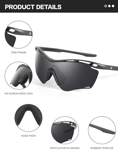 Image of BIRCEN Mens Polarized Sunglasses for Sports: TR90 Lightweight Sun Glasses Wrap Around Shades for Fishing Driving Cycling