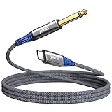 JOMLEY Cabo de áudio USB C para TS de 6,35 mm, cabo de gravação de áudio TS Mono Bass/guitarra tipo C para 1/4 polegada compatível com laptop/tablet/smartphone com portas USB C