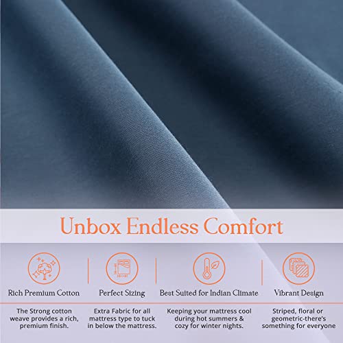 Image of Naksh Coastal Retreat Collection Single Bedsheet Cotton 210 TC Plain, Indigo | 1 Bedsheet for Single Bed (54 x 90 Inch) and 1 Pillow Cover