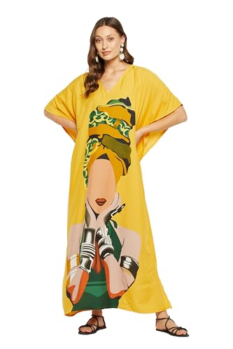 Image of Gypsie Blu Women Plus Size Kaftan Dress Beach Cover Up Maxi Dresses for Women, V-Neck Kimono Sleeve 1X-3X