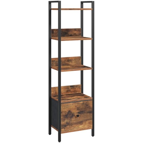 Bookshelf, 5-Tier Bookcase with Drawer, Small Book Shelf for Small Space, Storage Shelf Organizer, for Living Room, Bedroom, Study, Kitchen, Rustic Brown and Black BKHR55101