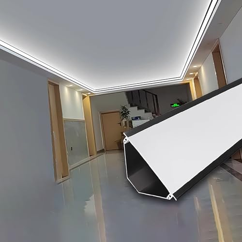 Perfil Aluminio TiraLed Moldura de Corona Negra con Canal LED, Iluminación de Zócalo con Canal de Aluminio de Montaje Superficial, Cubierta Difusora de Tira LED para Cornisa, Pladur y Techo(2.1m/6.9ft