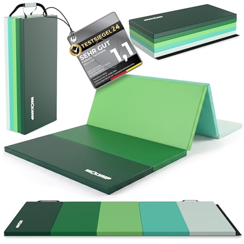 NEOLYMP Turnmatte klappbar - Faltbare Gymnastikmatte für Zuhause - Dicke Fitnessmatte für Kampfsport Yoga & Pilates - Weiche Bodenmatte mit Tragegriff & Klett-Verbindung (Grün 190 x 80 x 3 cm)