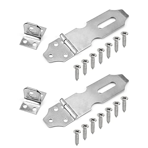 Image of MroMax Hasp Staple Padlock Latch,94mm Length,Stainless Steel Furniture Cupboard Door Stainless Steel Silver Tone 2pcs