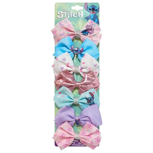 LUV HER Lilo & Stitch Licensed Girls Hair Bows - Themed Hair Accessories Gift Set, 7-Piece 4-Inch Bundle, Alligator Clips, Ages 3+