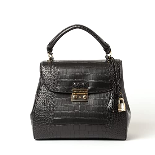 Mac Douglas - Sac à Main Effet Croco Noir - RIO de la Collection Meryl - Taille S : 26,5 x 23 x 12,3 cm - Vastes Compartiments Intérieurs Agrémentés de Poches - Bandoulière Amovible Cover