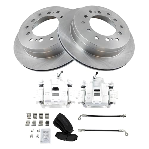 Image of TRQ Rear Brake Pad and Rotor Set Semi Metallic Rotors Calipers Compatible with 2003-2009 Toyota 4Runner 2007-2009 FJ Cruiser
