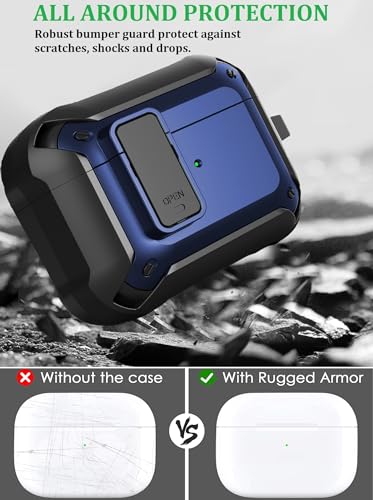 Image of Olytop for Airpods 3rd Gen Case with Lock 2021, Rugged Apple Airpods 3rd Generation Case Men Women, Armor Shockproof iPod 3rd Gen Case Protective Hard Shell with Carabiner&Cleaner kit, Black