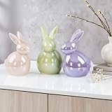 levandeo 3er Set Deko Figur Hase Porzellan Pastell Osterdeko Tischdeko Ostern Frühling Dekohasen Osterfiguren