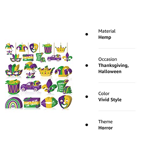 Yalikop Mardi Gras Decorations Mardi Gras Wooden Ornaments Purple Yellow Green Hanging Ornaments For Tree Gnome Crown Mask Wooden Ornament For Carnival Holiday Party Favors (Vivid Style, 36 Pieces) #TOP7
