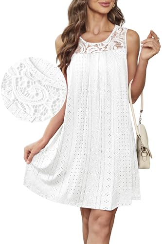Image of BKRIVE Womens Lightweight Sleeveless Summer Dresses | Lace Yoke Neckline, Figure-Flattering for All Shapes - Ideal Beach Cover-Up & Hot-Weather Travel Essential