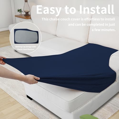 Image of Easy-Going Stretch 1 Piece Chaise Lounge Cushion Slipcover | Sectional Couch Covers L Shape Separate Cushion Couch Seat Chaise Cover for Both Left /Right Sectional Couch Navy