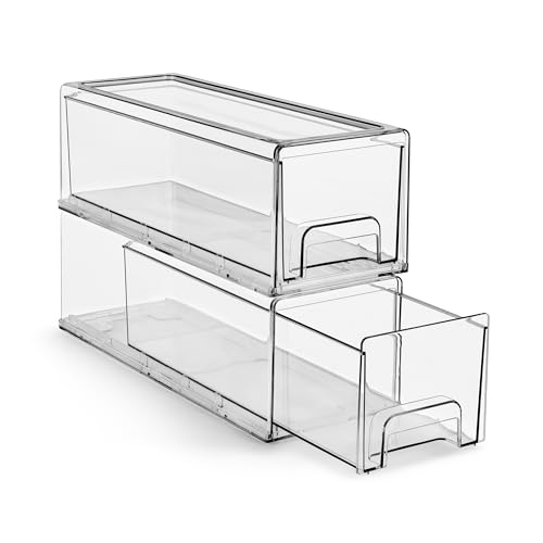 Sorbus Small Wide Clear Storage Drawers  – Stackable Storage Drawers for Pantry, Fridge, or Cabinet – Slide Out Clear Bi - Detailed View