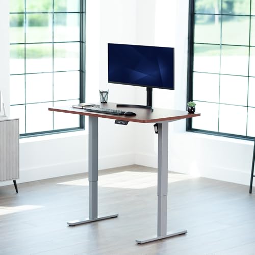 Image of VIVO Electric 48 x 30 in Standing Desk, Memory Height Adjustment, 1B Series, Holds 220 lbs, One-Piece Dark Walnut Top, Gray Frame, DESK-KIT-1G5D