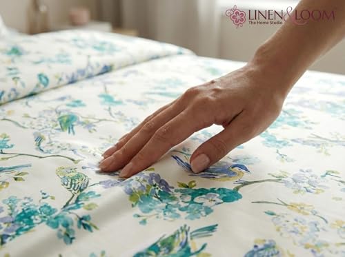 Image of Linen & Loom The Natural Collection - 100% Pure Cotton Single Bedsheet (60 x 90 Inches) with 1 Pillow Cover | 240 TC - Soft & Breathable Cotton Bed Sheet for Bedroom (Azure Song)