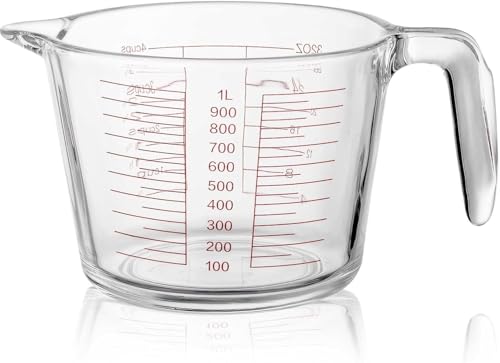 Glass Measuring Jug with Clear Scale 1000ML Measuring Cups for Baking and Cooking Durable Glass Measuring Jugs for Kitchen Use