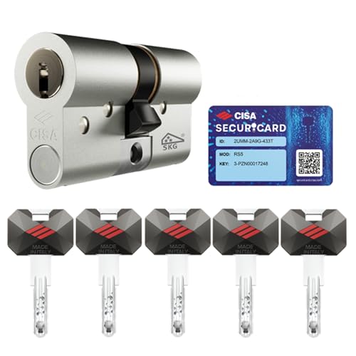 CISA - Cilindro Europeo di Sicurezza RS5 10R3M11701200C5 - Cilindro con 5 File Di Perni Radiali - 5 Chiavi A Duplica Digitale Protetta - Dimensioni 50/30