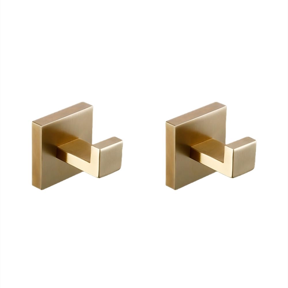 Porte-brosse de toilette et double étagère à serviettes or mat 6-en-1 durable