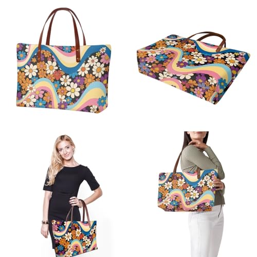 Image of Floral Purse and Handbag for Women - Large Tote Bag with Top Handle and Matching Wallet - Light Hobo Bag with Cosmetic Wallet for Working and Shopping