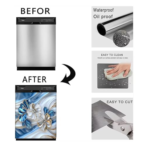 Image of BVBOX Dishwasher Magnet Cover 23 inchx26 inch, Reusable Magnetic Refrigerator Covers, Dishwasher Magnets Decorative Cover Fridge Door Skin Panel Stickers for Home Kitchen Appliance,Metal Flowers