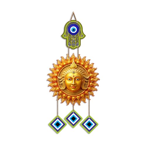 Image of Artvibes Sun Face Evil Eye Wall Hanging for Home Entrance Door Decor | Nazar Battu Protection Hanging for Living Room Bedroom Office | Vastu Positive Energy Good Luck Decorative Gift (WH 85125N)