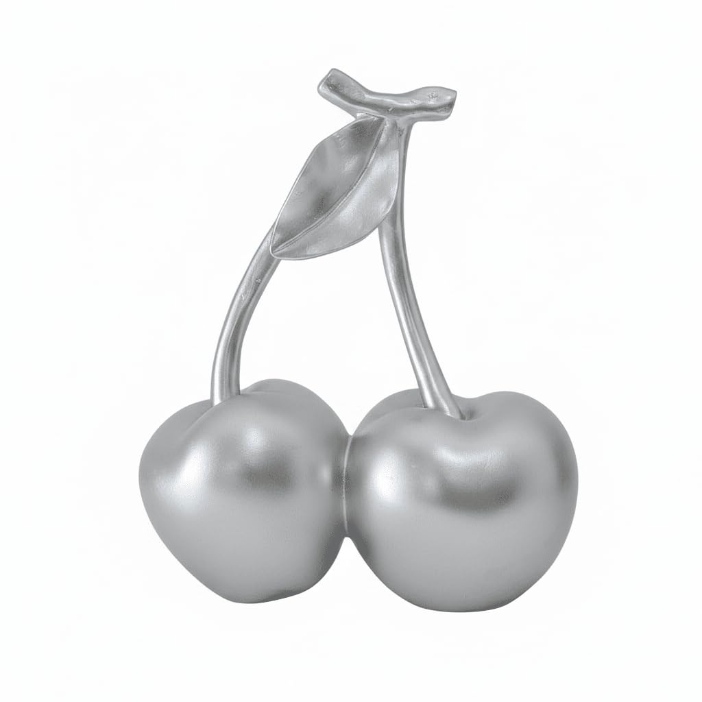 Rowen Homes Silver Decorative Cherry Ornament - 15.5Cm Modern Two‑Cherry Sculpture, Stylish Figurine For Shelf, Tabletop Or Living Room, Home Decor Accent - Luxury Interiors (Silver)