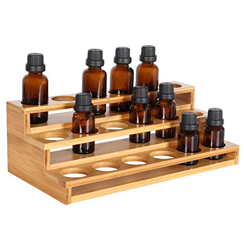 LIANTRAL Essential Oils Storage Rack, Natural Bamboo Nail Polish Display Holder- 18 Slots for 5 to 30ml Bottles