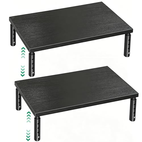 Image of OPNICE Adjustable Monitor Stand Riser for Desk, Wood Computer & Laptop Stand, Desk Organizers and Accessories, Office Desk Accessories & Workspace Organizer for Home Office Supplies, Black 2-Pack