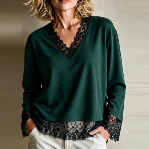 Womens Lace Blouse Relaxed Fit Lightweight Fall Lace Trim Blouses - image 2