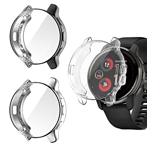Compatible with Garmin Venu 2 Plus Screen Protector Case Anti-Scratch Cover Cover All-Around Protective Soft TPU Plated Bumper Waterproof Protector Case (3Pack)