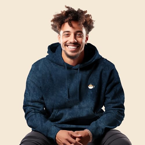 DALIX Cappuccino Embroidered Fleece Hoodie Mineral Wash Long Sleeve Sweatshirt Mens4