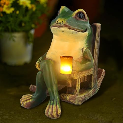 Nastopee Frog Garden Ornaments, Outdoor Solar Frog Garden Ornaments, Resin Frog Garden Ornament,...