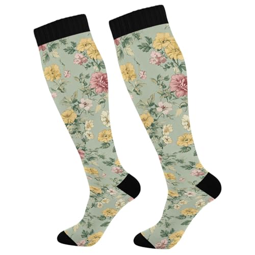 Wassud Floral Pattern Compression Socks for Women and Men 20-30 mmHg Knee High Socks for Nurses Travel Socks 2 Pair