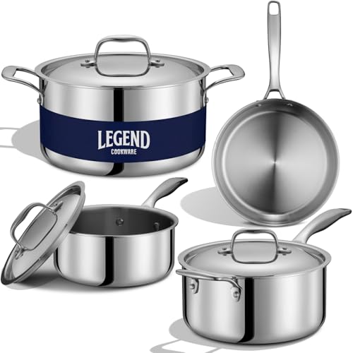 LEGEND COOKWARE 5-Ply Stainless Steel Cookware Set, 7-Piece Pots and