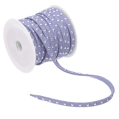 PATIKIL 11 Yardas Cordón de Ante con Tachuelas para Hacer Joyas, Cordón de Cuero Plano de Microfibra de 5mm para Enhebrar Cuentas con Remaches, Lila Claro Plata