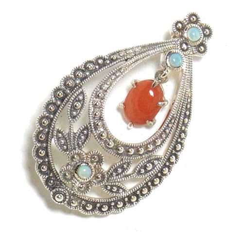 【碌山】オパールと地中海珊瑚のティアドロップ ペンダント