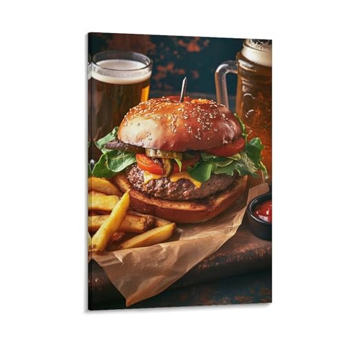 Pintura moderna de hamburguesa sobre lienzo clásico de alta calidad de 12x18 pulgadas