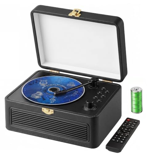 Image of Gueray CD Player Portable Bluetooth: Retro CD Players with Speakers Vintage CD-Player 3600mAh Rechargeable & Radio & Remote Control Support USB /AUX Playback Headphone Jack (Black)
