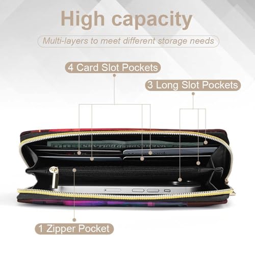 Bars Neon Lights Print Long Wallet for Women Men PU Leather Card Holder Organizer with Zipper Coin Pocket & Cash Slots4