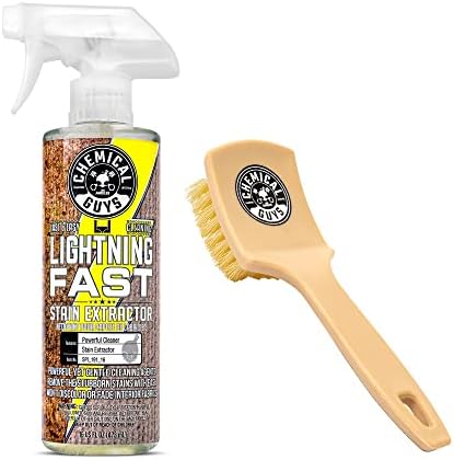 Chemical Guys SPI_191_16B Carpet & Upholstery Stain & Spot Remover Bundle - (1) 16 fl oz Lightning Fast Stain Extractor & (1) Nifty Detailing Brush, (Cars, Trucks, SUVs, RVs, Home, Interior, Pets)