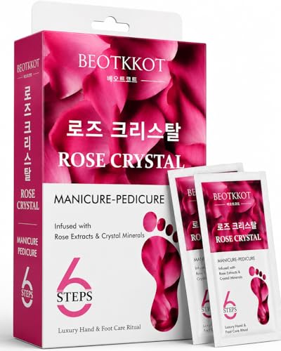 Image of Rose Crystal Manicure Pedicure Kit for Women | 6 Step Luxury Hand & Foot Spa Kit | Tan Removal, Dead Skin Removal & Soft Smooth Skin | Rose Extracts & Crystal Minerals | Salon Mani Pedi at Home