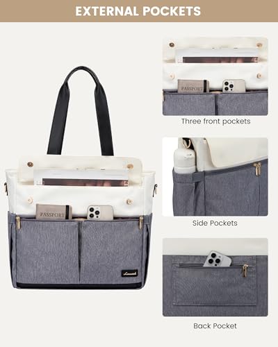 Image of LOVEVOOK Laptop Bag for Women 15.6 Inch Canvas Laptop Large Capacity Work Bags Mutiple Pockets Teacher Bag Water Resistant Computer Bags for Business Travel Nurse, Gray Beige