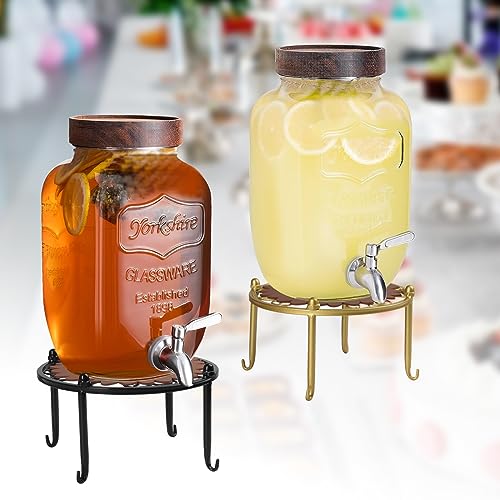 Kcgani Heavy-duty Metal Beverage Drink Dispensers Stand, Drinking Crock Cold Water Glass Container Holder, Countertop Rack Base for Juice Lemonade Dispenser Mason Jar, Max Diameter 8\", Black - Thumbnail 6