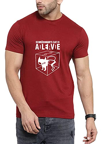 MyTees|Funny Graphic Printed Trending Quotes Tshirt for Men | Half Sleeves T-Shirt for Women |Schrodinger�S Smile cat |100% Cotton Biowash T-Shirt 180GSM for Man (Style -004)