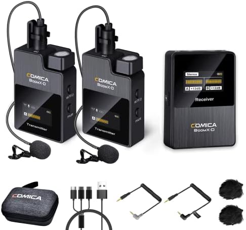 comica BoomX-D2 - Wireless Microphone System for Cameras, Camcorders, Smartphones, Laptops, Compact Wireless Lavalier Lapel Microphone with Dual-Channel Recording, Noise Reduction, Low Latency